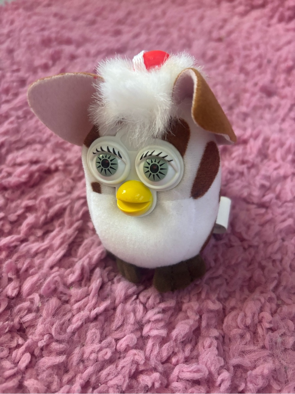 2000 McDonalds Furby Toy White And Brown Plush Clip Keychain